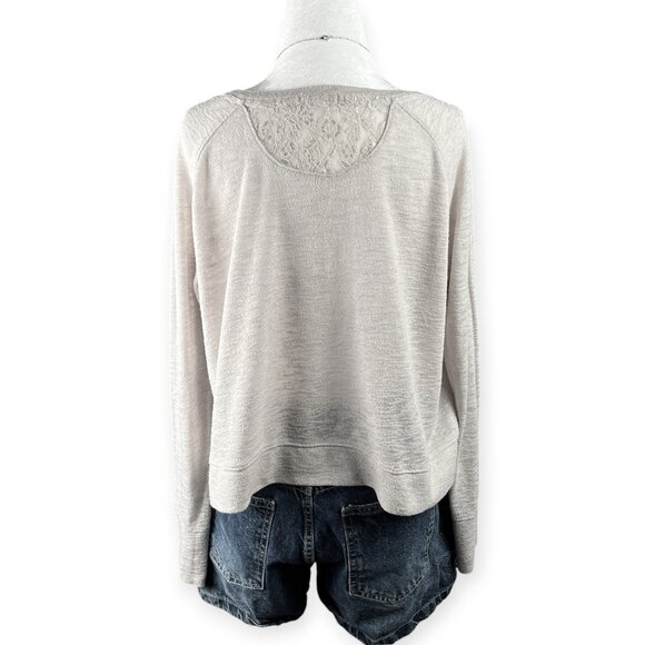 Victorias Secret Sweater Womens M Cream Gray Lace Raglan Pullover Casual Knit - Picture 2 of 11